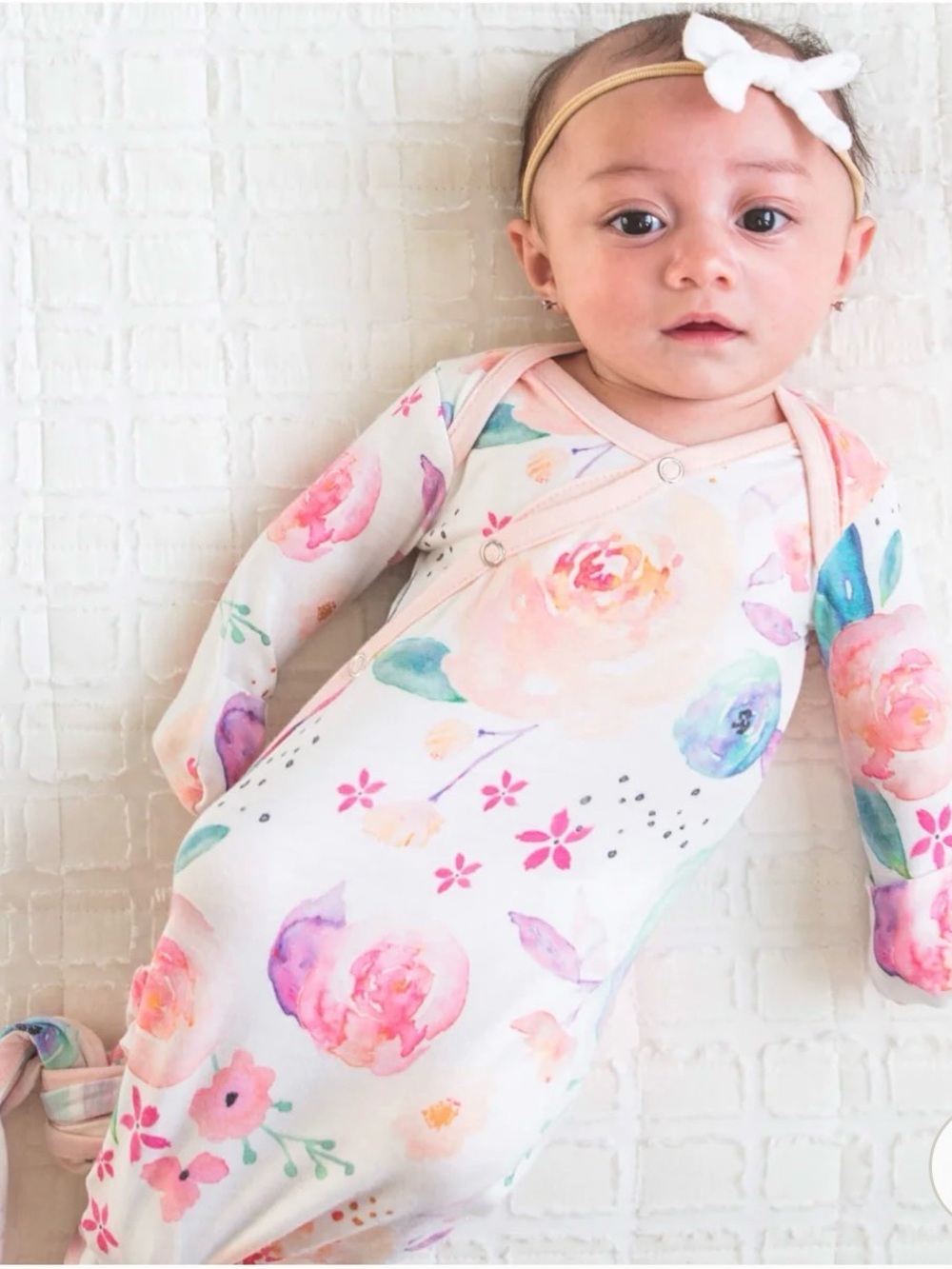 Copper Pearl Newborn Knotted Gown in Bloom